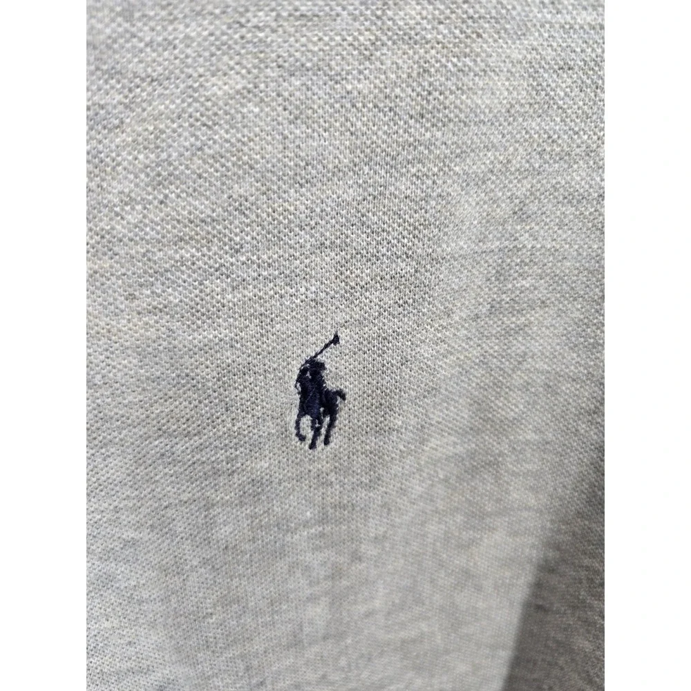 Polo Ralph Lauren Mens XL Gray Long Sleeve Pique Cotton Polo Shirt Navy Pony
